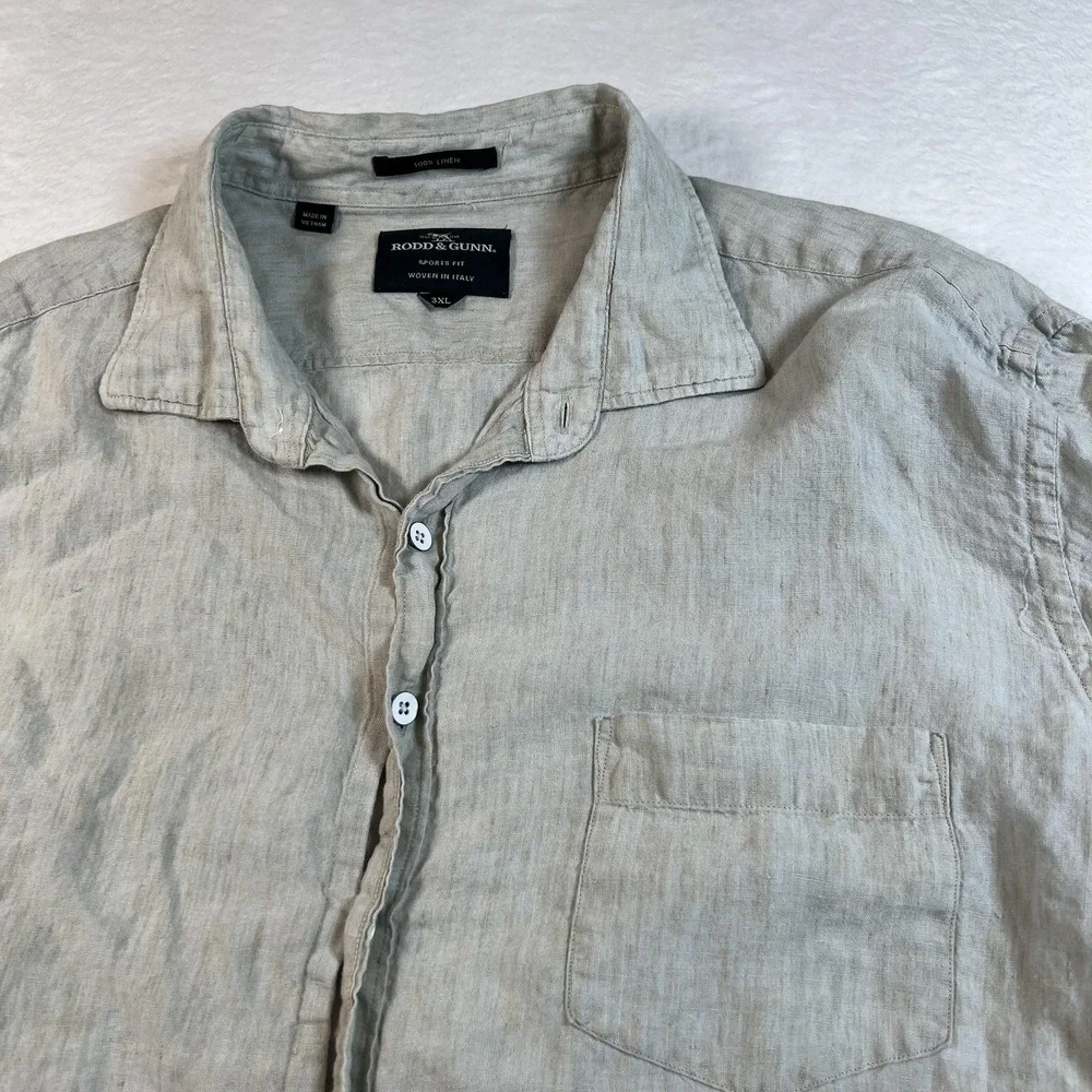 Rodd‎ & Gunn Shirt Mens 3XL Beige Italian Linen Long Sleeve Button Up Casual